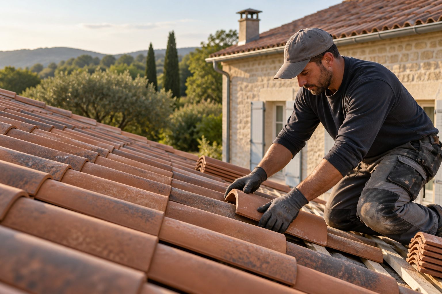 Pose de tuiles pour rénovation de toiture